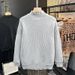 Premium Core-Spun Knit Sweater For Men - Winter High Neck Pullover With Textured Jacquard Design - Soft & Warm Grey & Black Unisex Casual Top_viptrois.com