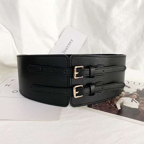 Women's Wide Versatile Fashion High-end Waistband Decoration For Skirts And Coats Elastic Black Waist Belt_viptrois.com