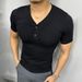 Light Mature Style Summer Short Sleeved Men's Henry V Neck Button Knitted Solid Color Breathable Fashion Casual Non Iron Regular T Shirt_viptrois.com