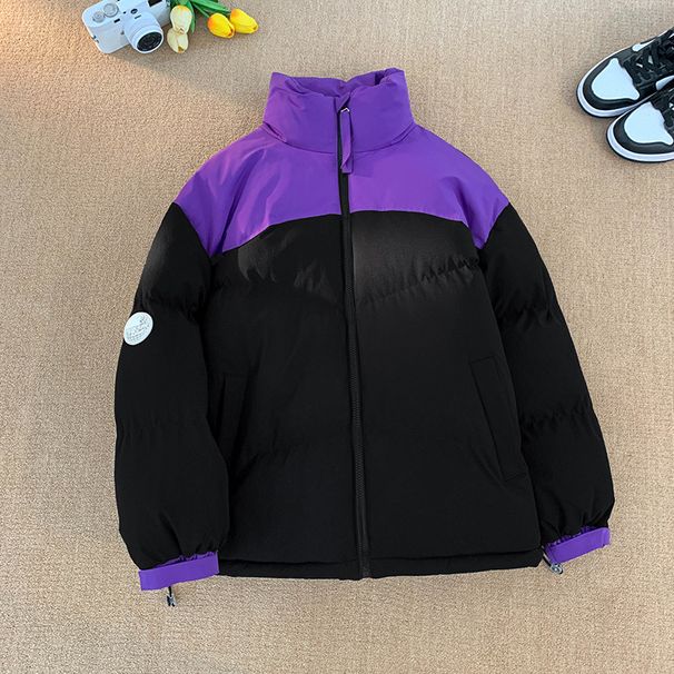Padded-on Men's And Women's Loose Stand-up Collar Color Matching Couple Padded Jacket Men_viptrois.com