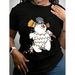 Camiseta Gráfica Navidad Muñeco Nieve Mujeres - Manga Corta, Cuello Redondo, Casual Naranja Con Diseño Festivo, Mezcla_viptrois.com