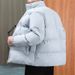 Men's Winter Padded Jacket With Stand Collar - Lightweight Warm Coat For Couples, Japanese Streetwear Style, Thickened Short Puffer Coat_viptrois.com
