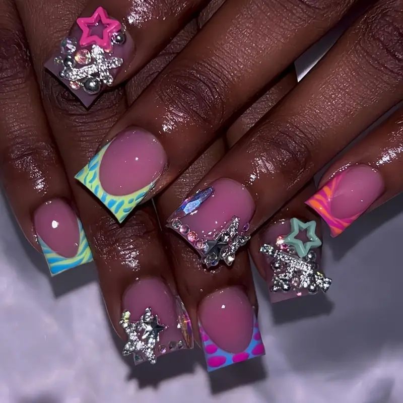 Beauty & Health Wearable Nails 2yk Flashing Diamond Flower Gradient Wearable Nails Long Duckbill Shape False Nails_viptrois.com