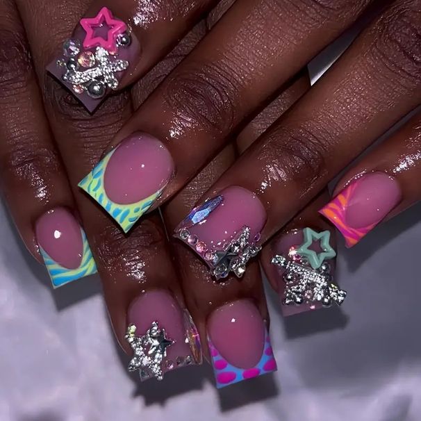 Beauty & Health Wearable Nails 2yk Flashing Diamond Flower Gradient Wearable Nails Long Duckbill Shape False Nails_viptrois.com