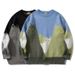 Unisex Cartoon Cat Jacquard Sweater – Trendy Oversized Knit, European Sizing (S-2XL, Black/Bluish)_viptrois.com