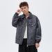 Men's Clothing Speckled Suede Jacket – Vintage-Inspired Lapel Coat, Stretch Polyester Blend, Relaxed Fit (Dark Gray/Caramel/Light Gray)_viptrois.com