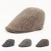 Spring And Autumn Tweed Newsboy Men's Duckbill Cap Full Brim Winter Beret Striped Warm Woolen Hat_viptrois.com