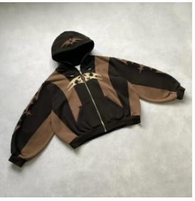 American Style Men's Sweatshirt Loose Color Block Embroidered Hoodie Niche Zipper Jacket Cool Top_viptrois.com