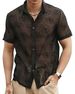 Men's Clothing Rose Flower Mesh See Through Button Short Sleeved Casual Vacation Shirt_viptrois.com