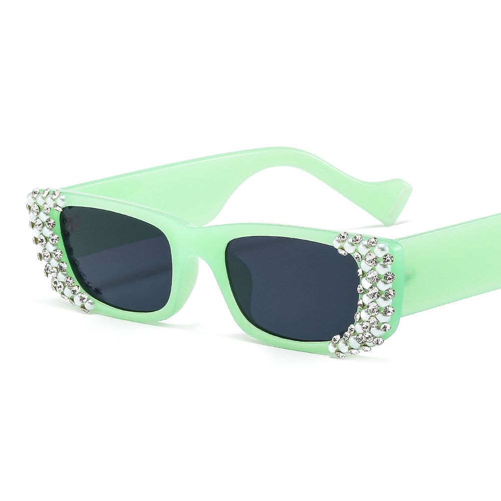 Fashion Pearl Inlaid Small Square Frame Sunglasses For Women New Retro Diamond Inlaid Trendy Street Shooting Sun Visor Sunglasses_viptrois.com