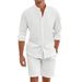 Men's Linen Shirt & Shorts Set - Long Sleeve Hawaiian Beach Wear, Loose Fit Casual Summer Outfit_viptrois.com