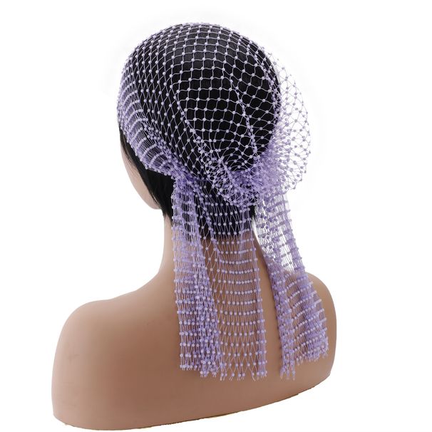 Women's Rhinestone Elastic Headband Fishing Net Pirate Hat Headband Party Personality Flash Diamond Headscarf Party_viptrois.com