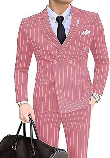 Men's Clothing New Men's Pinstripe Suit Slim Fit 2 Piece Double Breasted Suit for Wedding Business_viptrois.com