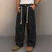 Men's Fashion Street Solid Color Drawstring Multi Pocket Pure Cotton Straight Leg Daily Versatile Overalls_viptrois.com