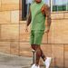 Men's Clothing Sports Suit Casual Thin Five Point Pants Sleeveless Top Solid Color Half Shoulder Shorts Two Piece Set_viptrois.com