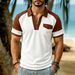 Men's Cuban Plaid Texture Polo Shirt Color Block Casual Fashion Zip Up Top Short Sleeved Collared Style_viptrois.com