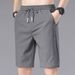 Men's Clothing Ice Silk Shorts Summer Loose Elastic Stitching Label Beach Five Point Shorts_viptrois.com