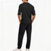 Men's Wrinkle-Resistant Casual Suit Set – Short Sleeve Shirt & Relaxed Fit Pants | Lightweight Polyester For Spring & Summer_viptrois.com