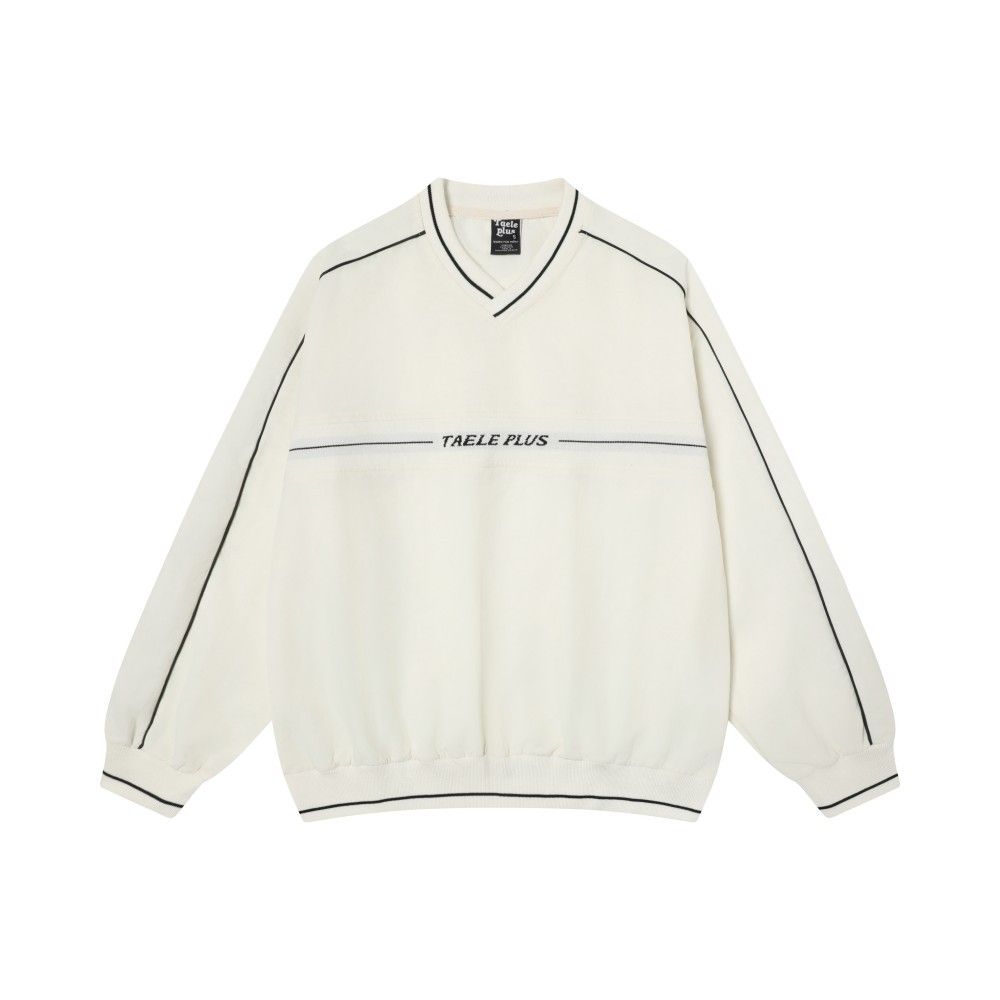 Street Style American Sports V-Neck Patchwork Long Sleeve Sweatshirt Men's Loose Casual Versatile Spring Autumn Pullover_viptrois.com