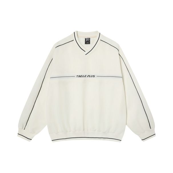 Street Style American Sports V-Neck Patchwork Long Sleeve Sweatshirt Men's Loose Casual Versatile Spring Autumn Pullover_viptrois.com