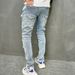 American High Street Fashion Brand Ripped Slim Fit Small Leg Elastic Jeans Men's Pants_viptrois.com