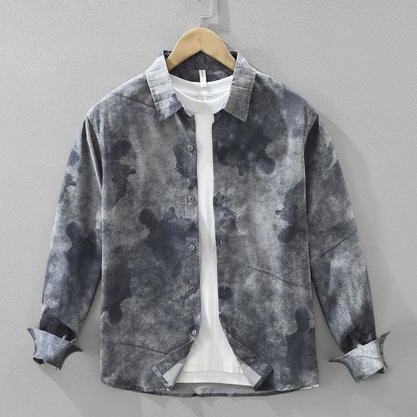 Tie Dye Retro Long Sleeved Shirt For Men, Fashionable And Versatile, Artistic And Casual Loose Top_viptrois.com