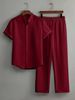 Men's Bamboo Wrinkle Textured Short Sleeve Shirt And Pants Set - Soft Breathable Casual Loungewear For Summer_viptrois.com