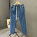 Men's Elastic Waist Jeans, Thin Summer Loose Fit Straight Leg Nine-Part Wide Leg Casual High Street Retro Trousers_viptrois.com