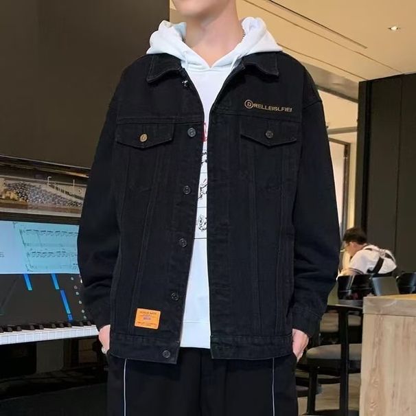 Spring High-End Denim For Men, Loose Fit With Multiple Pockets, Trendy And Versatile, Handsome Top, Plus Size Lapel_viptrois.com