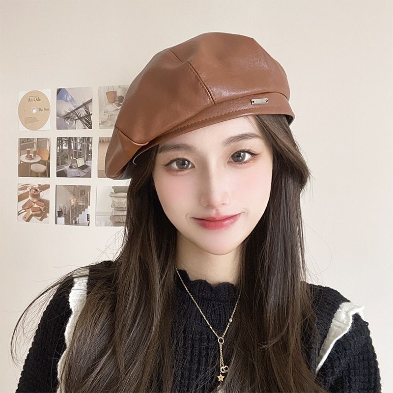 Autumn New Hat For Women, Leather Small Face Beret, Niche Personality Artist Hat, Beret Style_viptrois.com