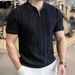 Half Zipper Shirt Men's Short Sleeve Lapel Knitted Tops Handsome Shirt Men's_viptrois.com