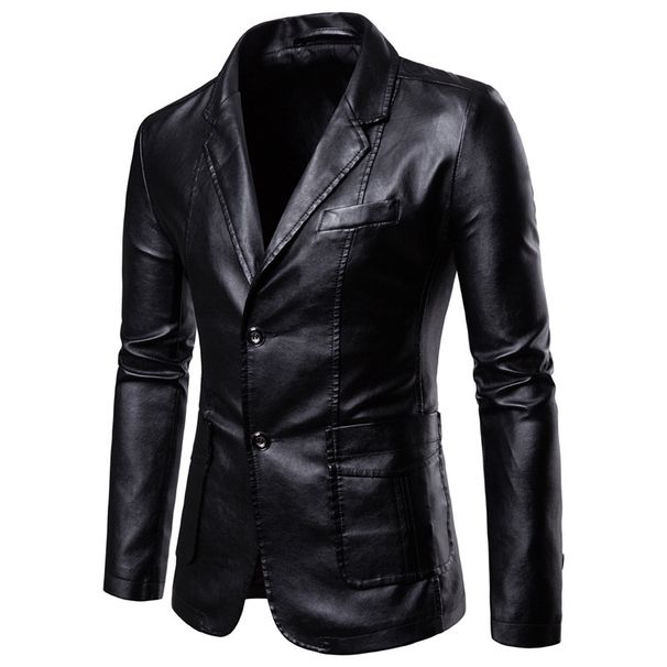 2024 Men Slim Autumn New Causal Vintage Leather Jacket Coat Men Design Motorcycle Biker Zipper Pocket PU Leather Jacket Coat_viptrois.com
