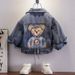 Children's clothing Back Bear Hat Rope Denim Jacket Spring and Autumn New Children's Denim Clothing Baby Top Jacket_viptrois.com