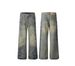 Men's Clothing Subculture Distressed Washed Pleated Washed Jeans Straight Leg Personality Trendy Casual Trousers_viptrois.com