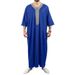 Men's Clothing Robe Short Sleeve Embroidery Navy Blue Muslim Robe_viptrois.com