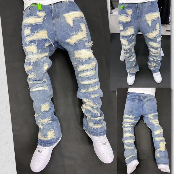Vintage American Style Jeans High Street Tear Wear Resistant Clean Fit Denim Pants Hip Hop Culture History Inspirated_viptrois.com
