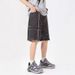 Men's Clothing American High Street Pants Trendy Brand Cool Street Men American Retro Workwear Jeans Raw Edge Stitching Straight Shorts_viptrois.com