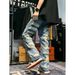 Men's Clothing Fashion Retro Heavy Industry Damage Erosion Patch Design Sense Jeans High Street Hole Cleanfit Pants_viptrois.com