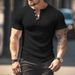 Men's Clothing solid color men's new summer versatile short sleeved Henry shirt casual knitted T shirt_viptrois.com