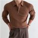 Men's Korean Style Polo Collar Knit Sweater – Slim Fit Long Sleeve Pullover (M-3XL, White/Black/Dark Brown)_viptrois.com