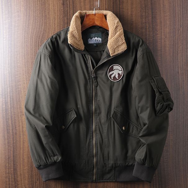 Men's Winter Bomber Jacket With Fleece Lining & Shearling Collar - Classic Military Style Workwear Coat (Multiple Colors & Sizes)_viptrois.com