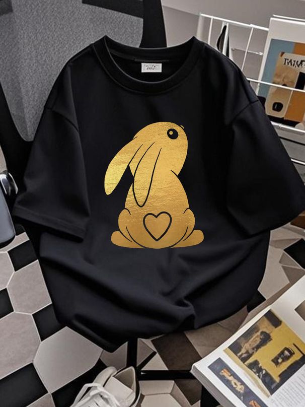 Bunny With Heart Tail - Gold Foil Rabbit Easter Love Men's T-shirt Fashion Comfortable Top For Everyday Wear Versatile Breathable Slightly Unisex_viptrois.com