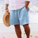 Men's Summer Solid Color Drawstring Beach Casual Shorts Loose Fit Cotton Linen Blend_viptrois.com