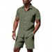 Men's Clothing Summer Linen Suit Men's Striped Jacquard Loose Short Sleeved Shirt Beach Shorts Two Piece Suit_viptrois.com
