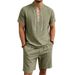 Men's Linen-Blend Short Sleeve Polo Shirt And Shorts Set Relaxed Fit Vacation Outfit Premium Fabric_viptrois.com