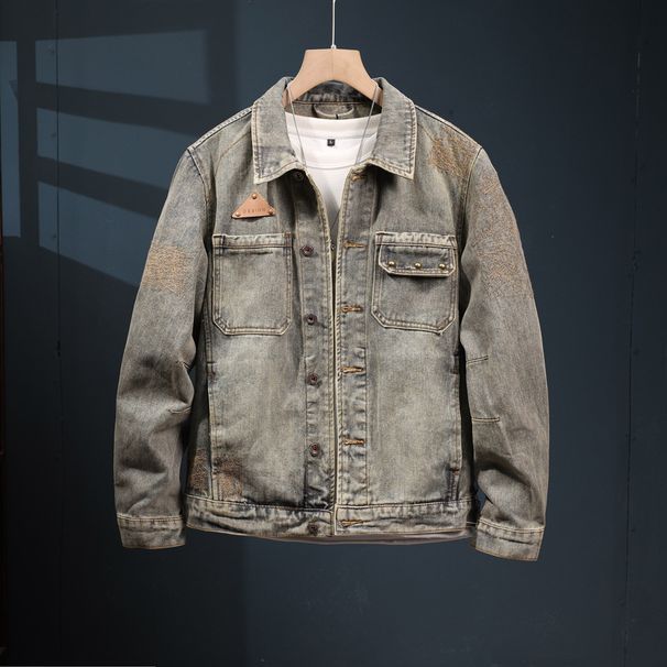 Men's Retro Washed Denim Jacket JK599 Trendy Workwear Casual American Heavyweight Jacket_viptrois.com