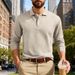 Men's Textured Stripe Long-Sleeve Polo Shirt - Relaxed Fit Autumn Knit Top With Asymmetric Design & Wrinkle-Free Fabric_viptrois.com