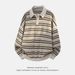 Pure Japanese Retro Color-Block Striped Turn-Down Collar Sweater For Men, Autumn Couple Loose Two-Piece Long Sleeve Polo_viptrois.com