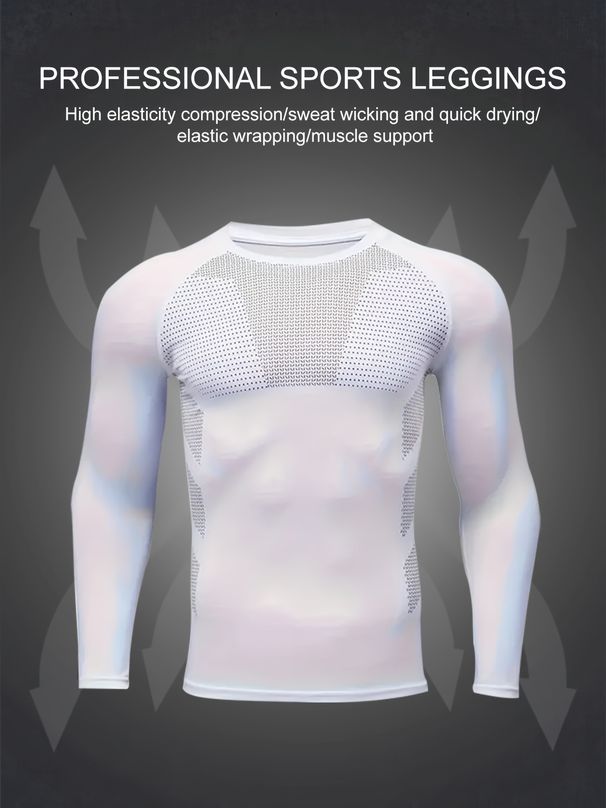 Men's Quick-Dry Long Sleeve Workout Shirt – Breathable Polyester-Spandex Blend For Running & Gym (Black/White, XS-XXL EU/US Sizing)_viptrois.com