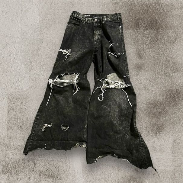 New Black Ripped Baggy Jeans Goth Retro Y2k Denim Pants Men And Men Casual Hip Hop Straight Wide Leg Trousers Streetwear_viptrois.com